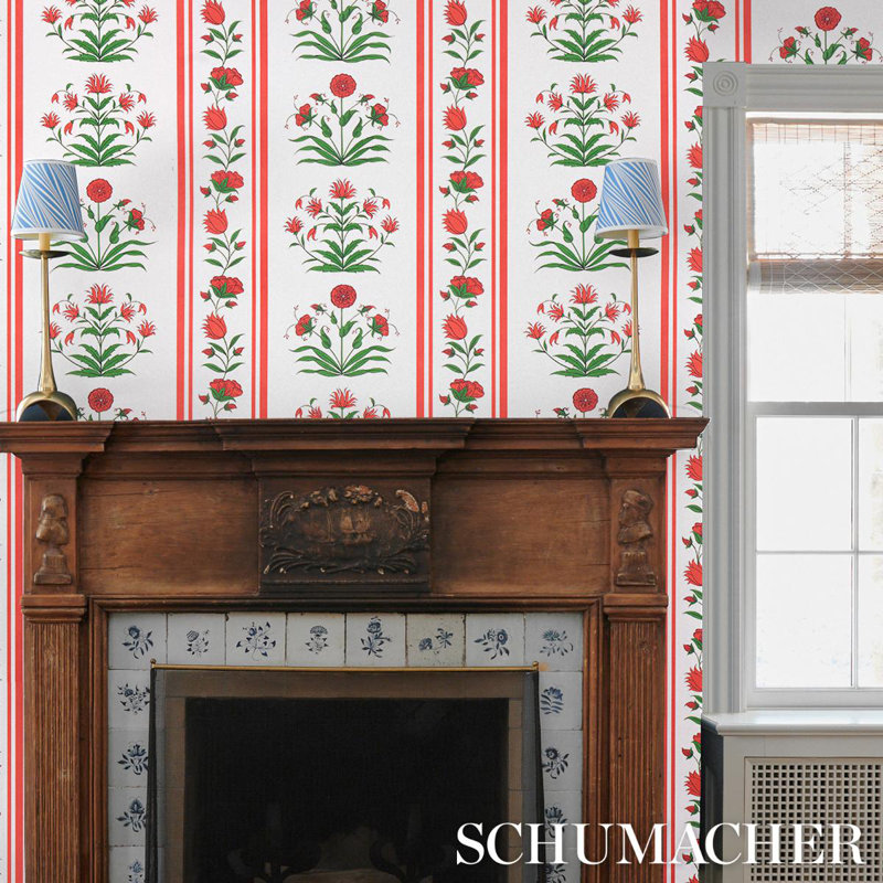 Schumacher x Marie-Anne Oudejans Poppy Stripes Wallpaper, Red