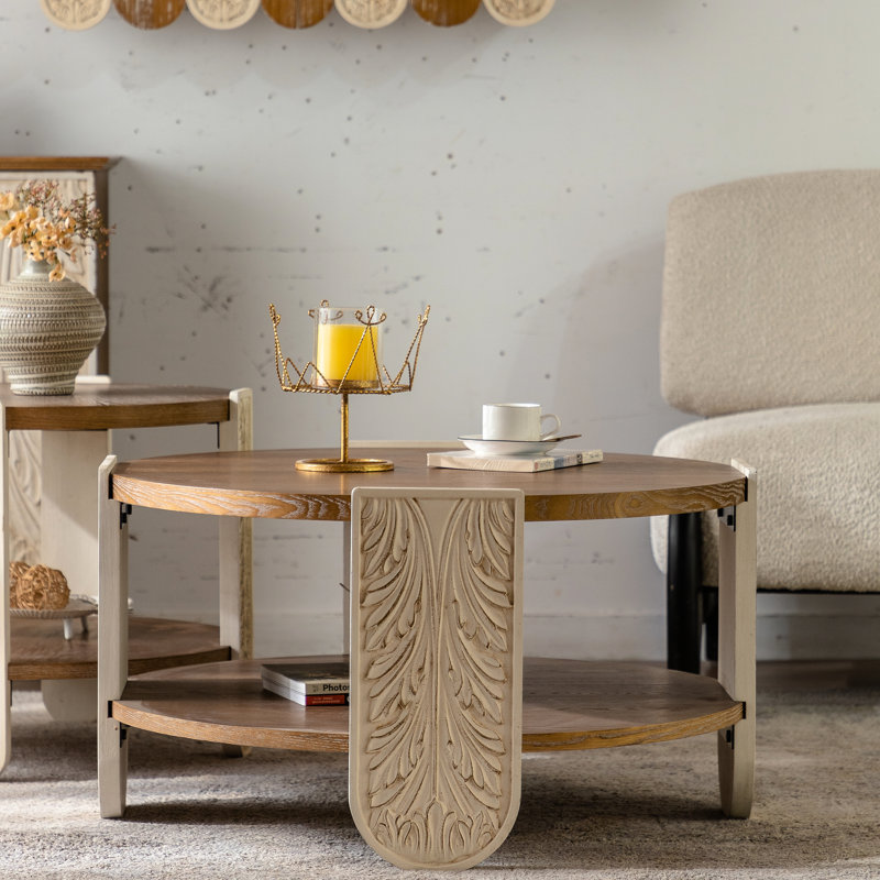 Table basse de style rétro Palace avec rangement double couche, extrémité en bois massif pour les petits espaces, conception exquise et chambre de rangement latérale à installation simple, balcon, installation facile