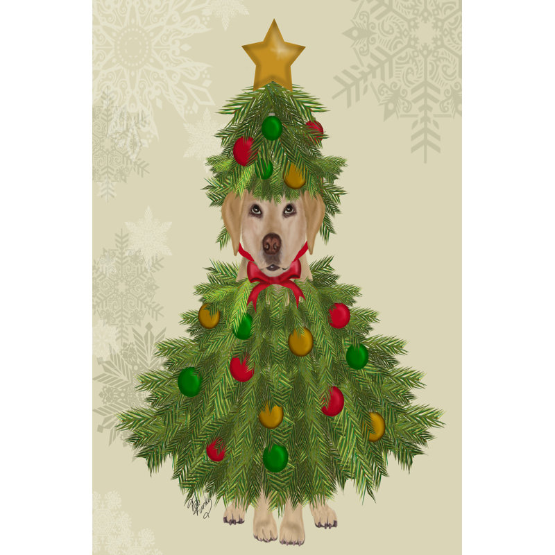 Labrador jaune, arbre de Noël par Fab Funky, reproduction sur toile tendue, H 36 po x l 24 po
