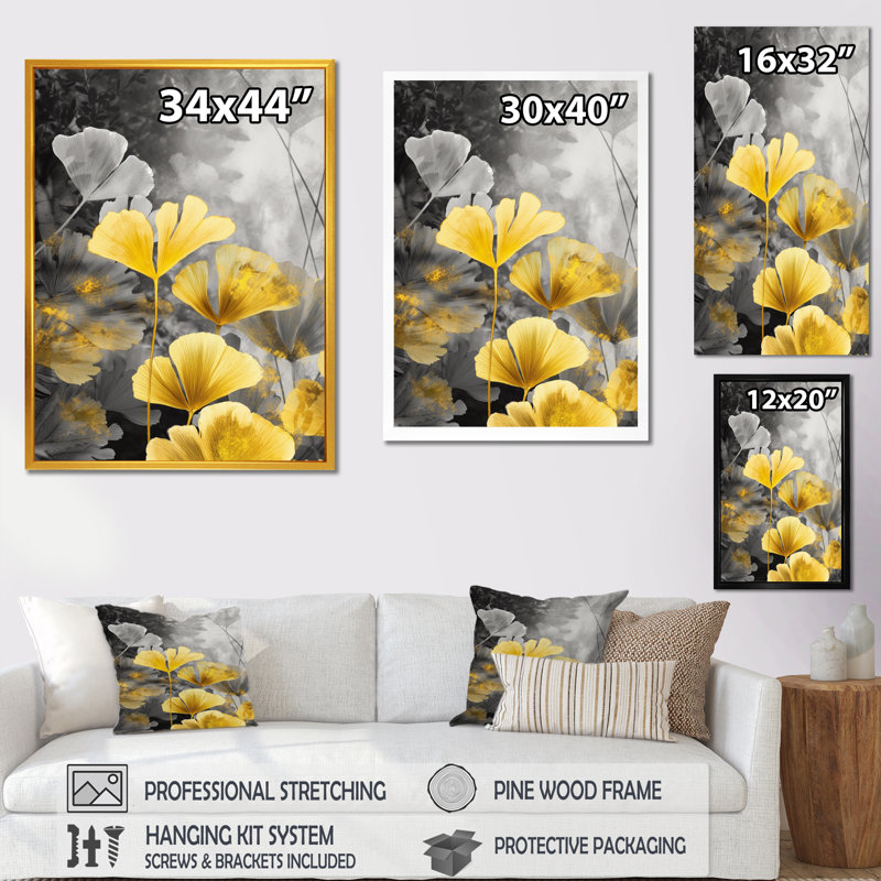 «Palm Tropical Ginkgo», reproduction d'art sur toile encadrée IV, H 44 po x l 34 po x P 1,5 po, Cadre flottant noir