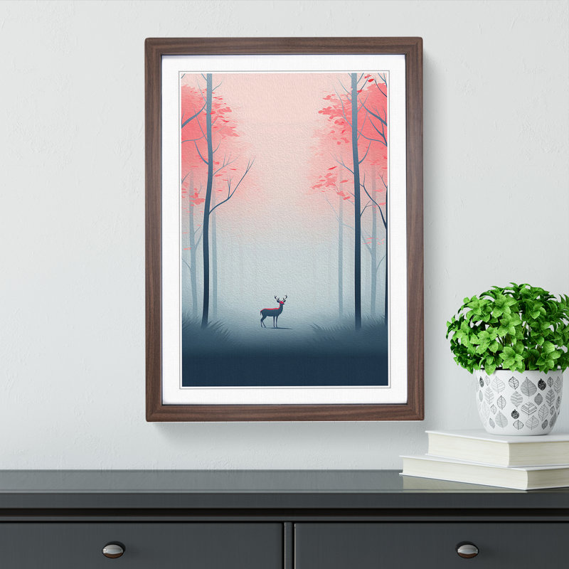 Spring Forest Minimalism - Single Picture Frame Print on Wood, Walnut Framed, 34cm H x 25cm W