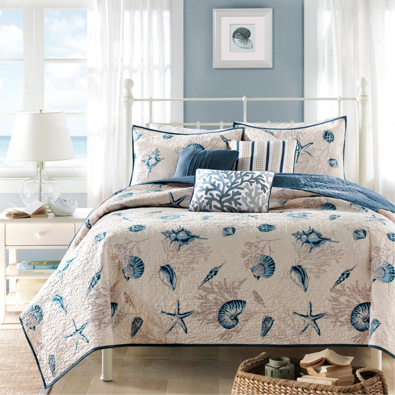Ensemble de courtepointe en microfibre brossée avec coussins Blue King, King Quilt + 5 Additional Pieces