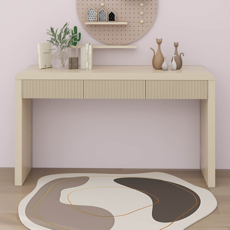 Console rustique avec façade de tiroir cannelée, table d'entrée, Abricot