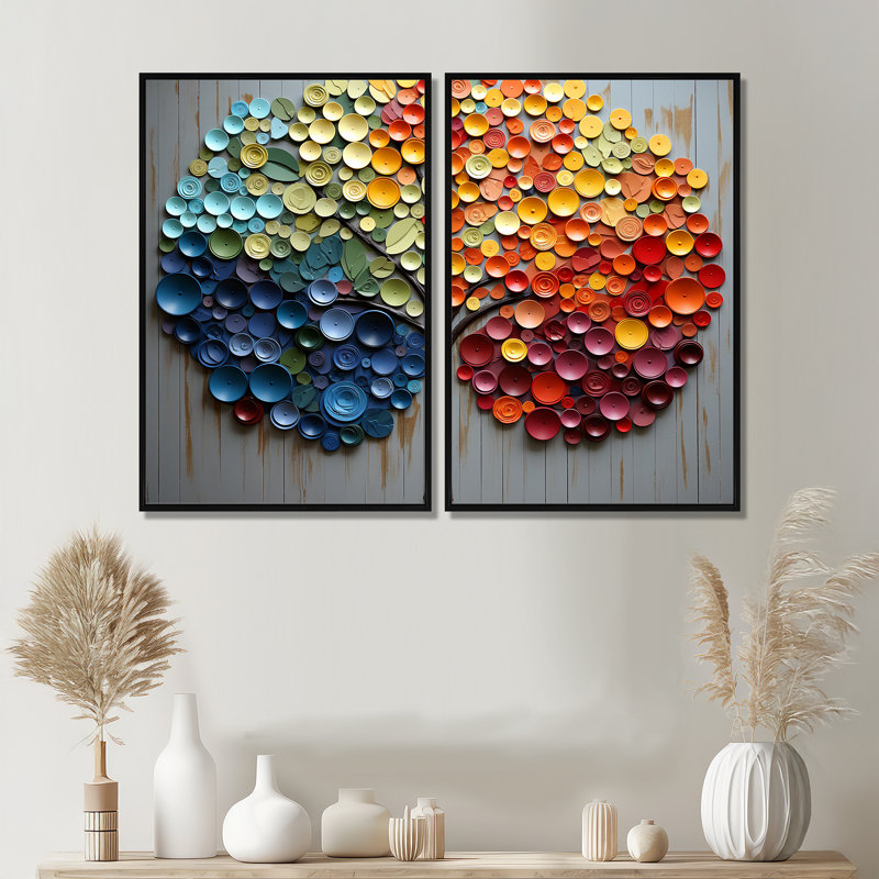 Arc-en-ciel coloré de 4 saisons - art mural sur toile colorée, H 36 po x l 48 po, Impression encadrée flottante, Noir