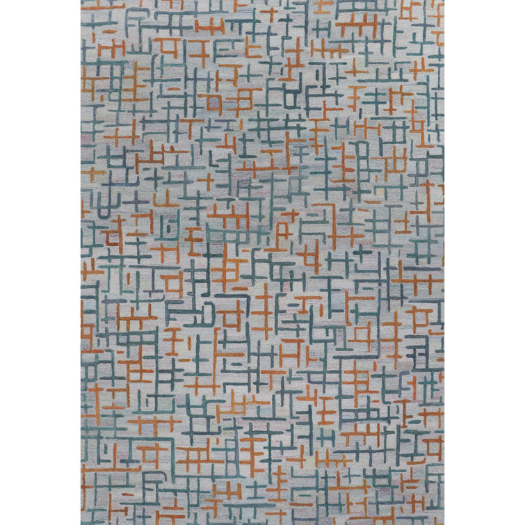Campbell Hand-Tufted Geometric Indoor/Outdoor Rug Blue/Teal/Orange