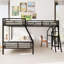 Lit simple superposé simple avec lit mezzanine simple, avec bureau, métal, noir