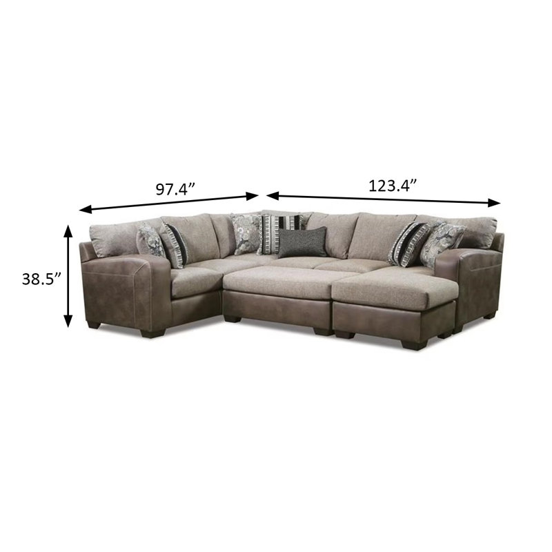 Canapé modulaire contemporain l 123,4 po, brun / brun clair