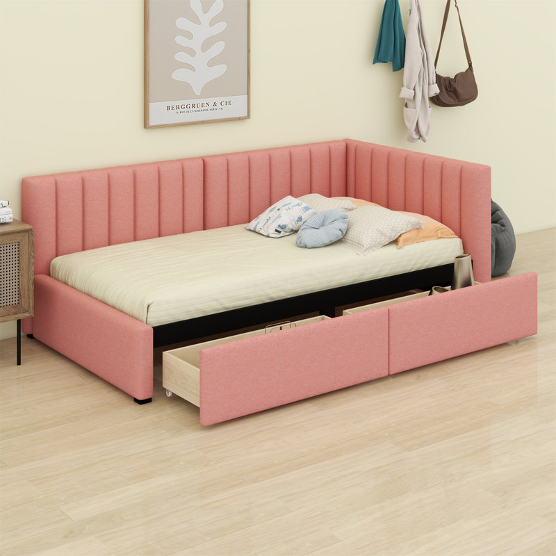 Lit de rangement rembourré Ninette, Rose