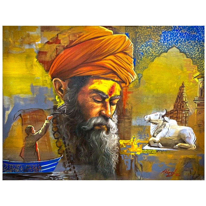 Indien sacré | Mk Goyal | Technique mixte sur toile