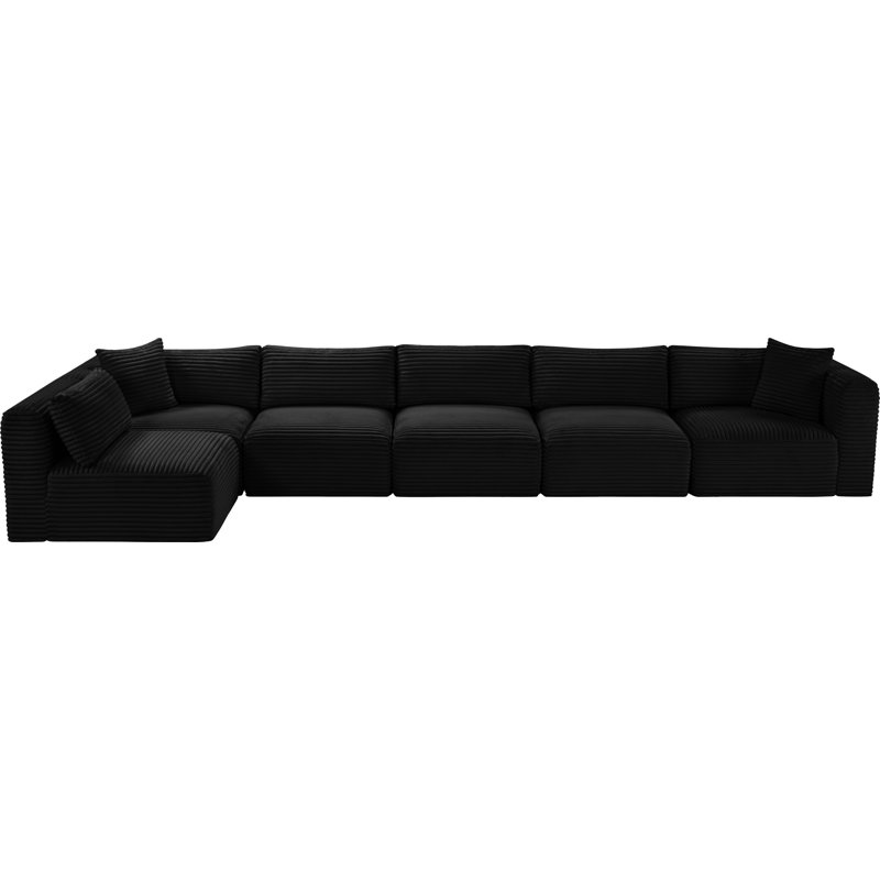 Canapé modulaire en L Carmean Performance, Tissu velours côtelé texturé noir, 4 sans accoudoirs, 2 en coin