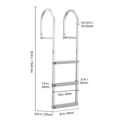 Échelle de quai amovible, 3 marches, échelle de bain de ponton en alliage d'aluminium, avec larges marches en PP antidérapantes, capacité de poids de 500 lb, conception à dégagement rapide, pour la nage en lac, la piscine et l'embarquement maritime