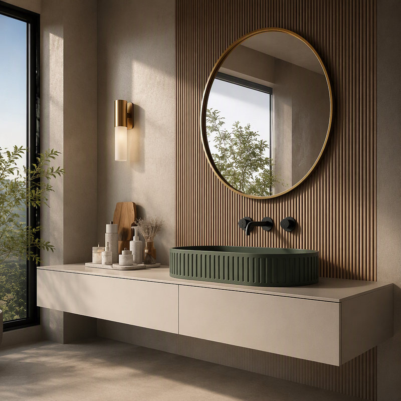 Lavabo de salle de bain ovale moderne en béton vert foncé 23,6 po