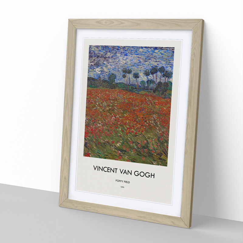 Poppy Field Print by Vincent Van Gogh - Picture Frame Painting, 65cm H x 48cm W x 2cm D, Oak Framed