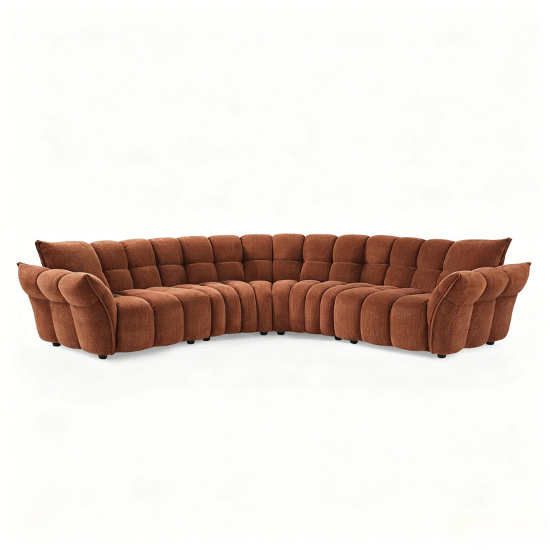 Minimore Modern Style 112.6" W Marigold L Shape 5s Sofa, Rust Chenille