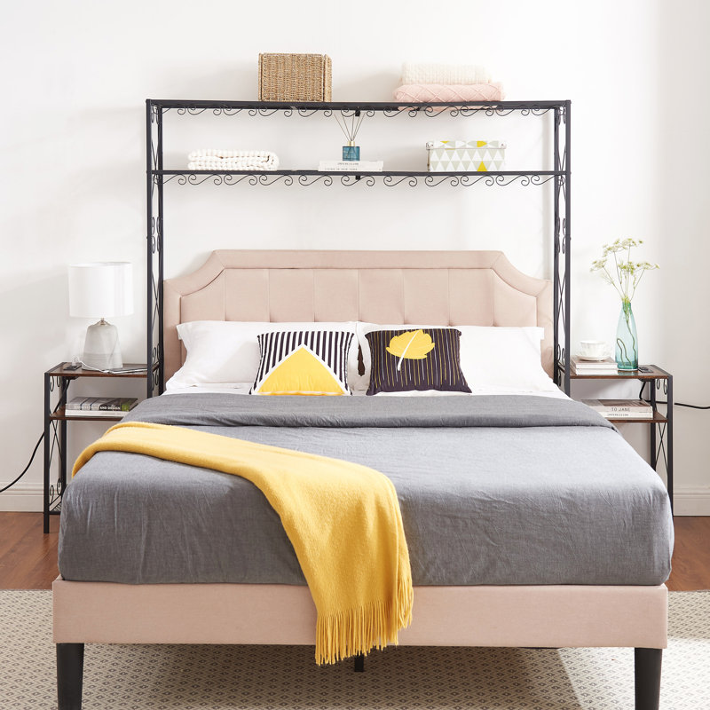 Frame With 2 Nightstands Headboards With Storage Cabinet, Headboard With Shelves, Bookcase Headboard Easy Assembly For Bedroom