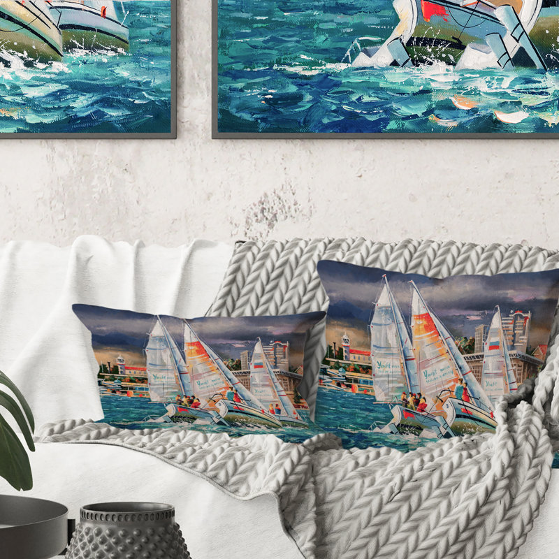 Coussin Regatta Voiliers arrivant à l'arrivée IV - 1 Nautical & Coastal