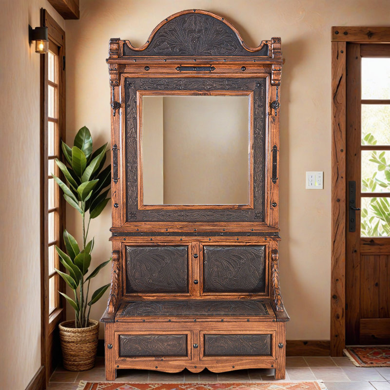 Rancho Heritage Tooled Leather Entryway Hall Tree
