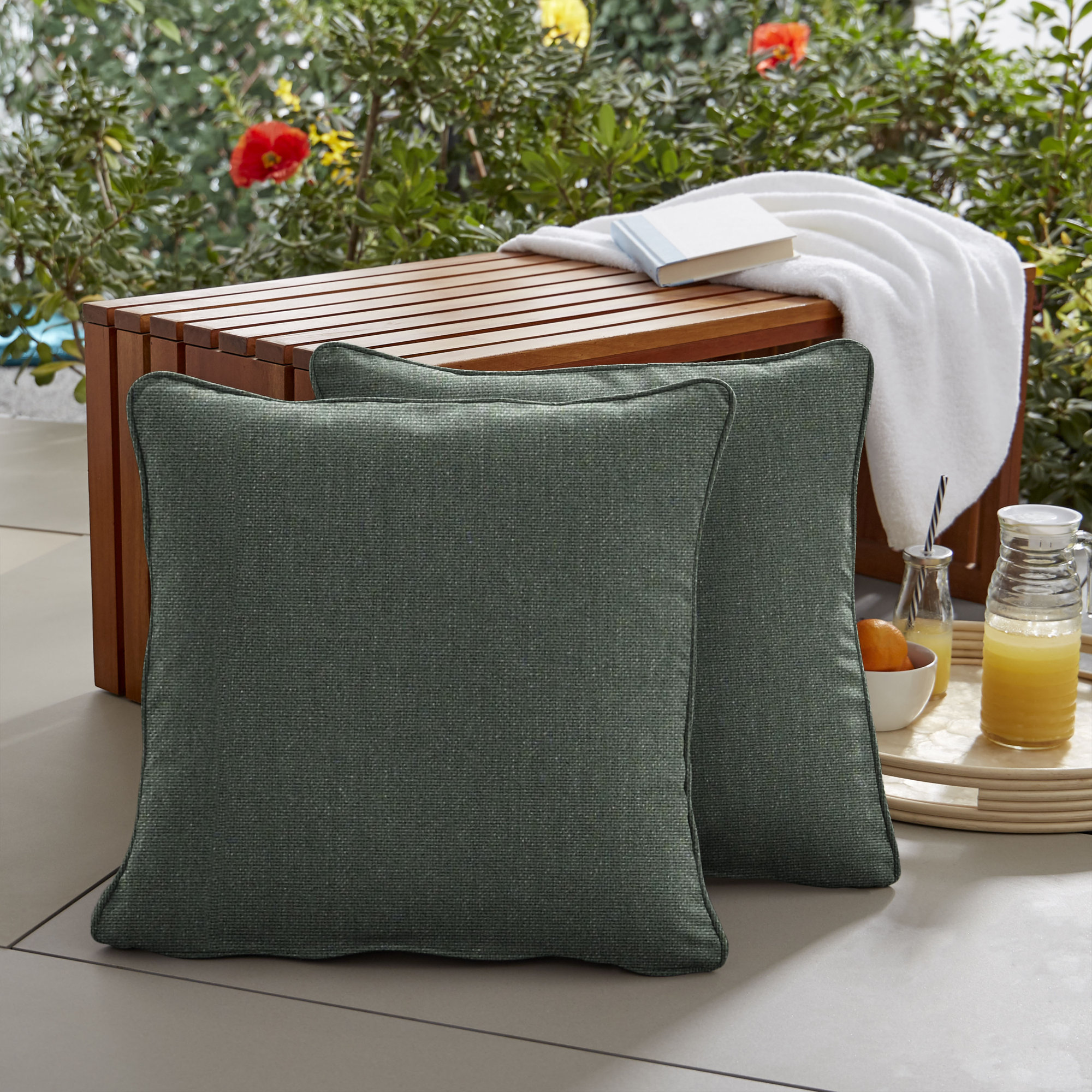 Tinsley Sunbrella® Indoor/Outdoor Throw Pillow, Dark Green, 18" x 18"