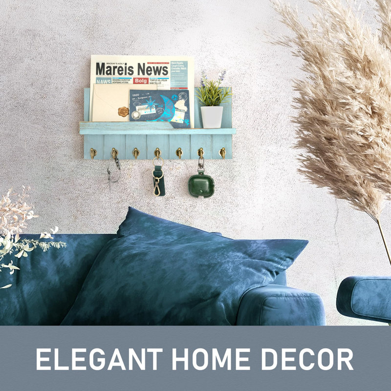 Decorative Key and Mail Holder for Wall, Blue