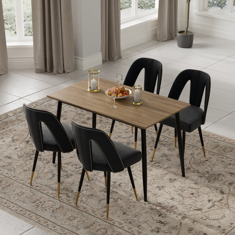Ensemble de salle à manger rectangulaire avec revêtement en velours, Marron foncé, Noir