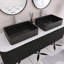 60" Woodgrain Colour Wall-Mounted Bathroom Vanity With Curved Edges & Striped Design, Storage Cabinet With 2 Drawer, 2 Black Rectangular Ceramic Basins.-114658847