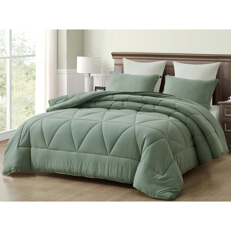 Washed Microfiber Bedding Polyester Comforter, Sage, King Comforter + 2 King Shams