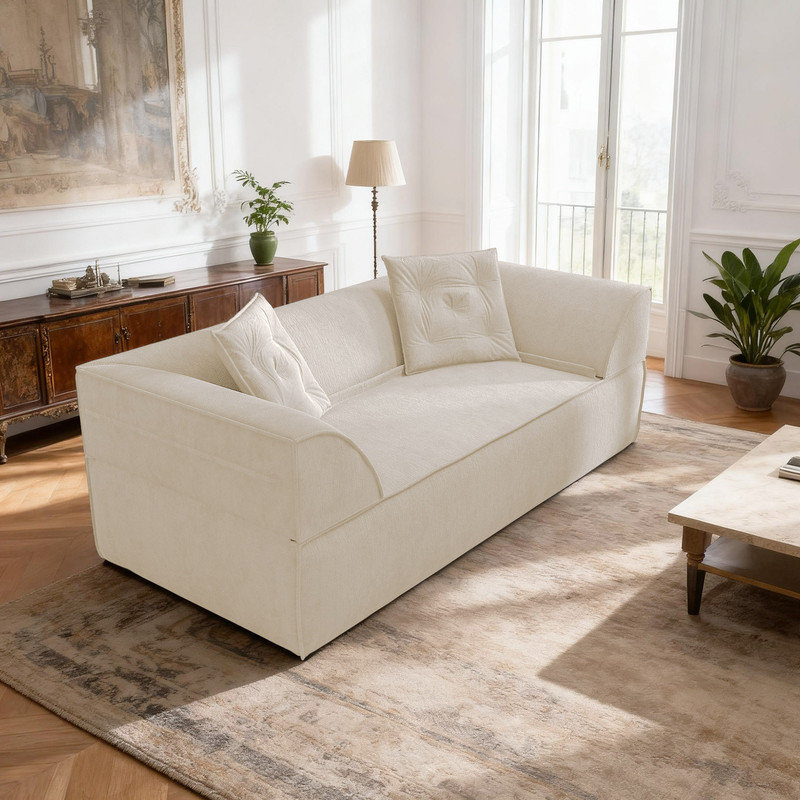 Canapé-lit convertible moderne en chenille 3 en 1, méridienne pliable avec 2 coussins, Beige