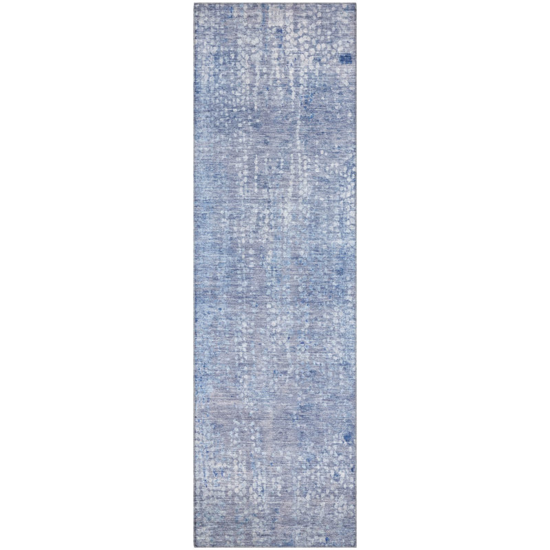 Premium Machine Washable Mayfield AMF2087 Abstract Rug, Blue, 2'3" x 7'6" Runner