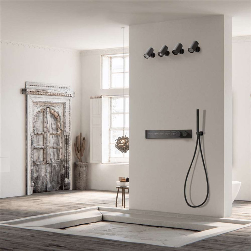 Milan Modern 5 Function Ceiling Mounted Thermostatic LED Shower System with Rainfall and Waterfall