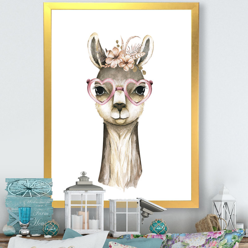 Adorable dessin de tête de lama pour enfants - reproduction d'art sur toile traditionnelle, H 20 po x l 12 po x P 1 po