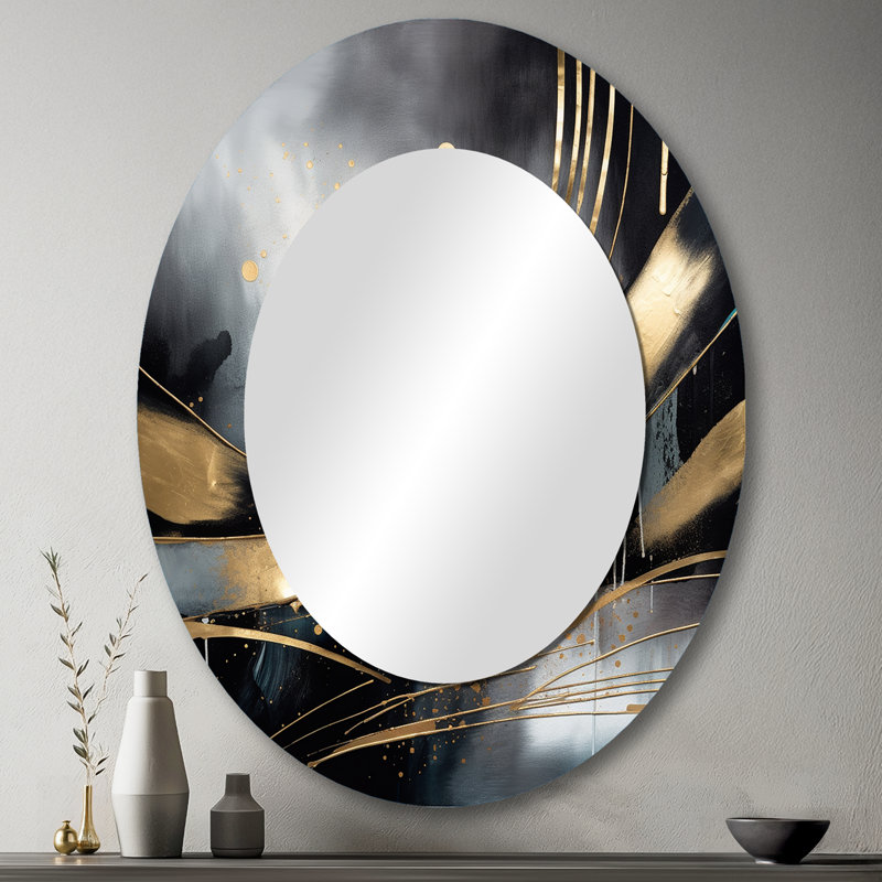 Shapes And Lines Abstract Marble II - Modern Oval Wall Mirror, 43" x 33"