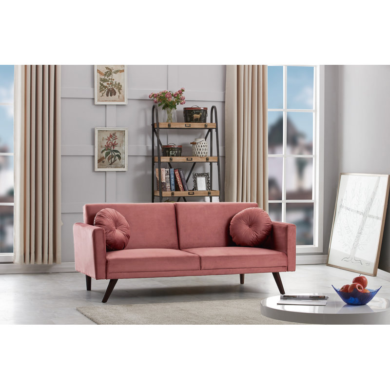 Canapé-lit à accoudoirs carrés en velours 72 po Ridgewood, Rose