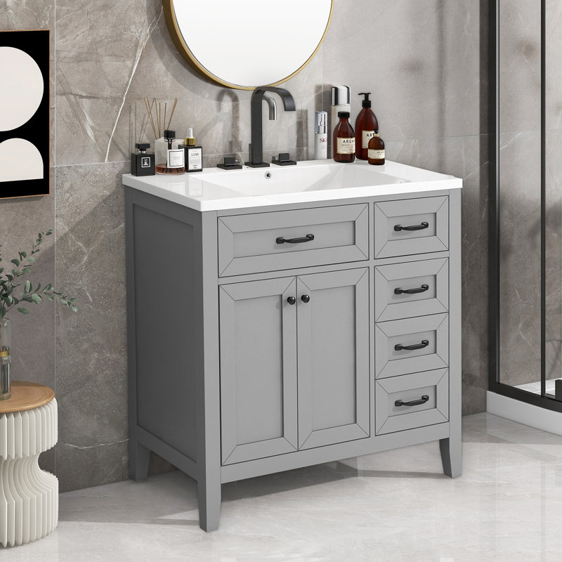 36" Bathroom Cabinet WIth Drawers,Sink not Included, Gray
