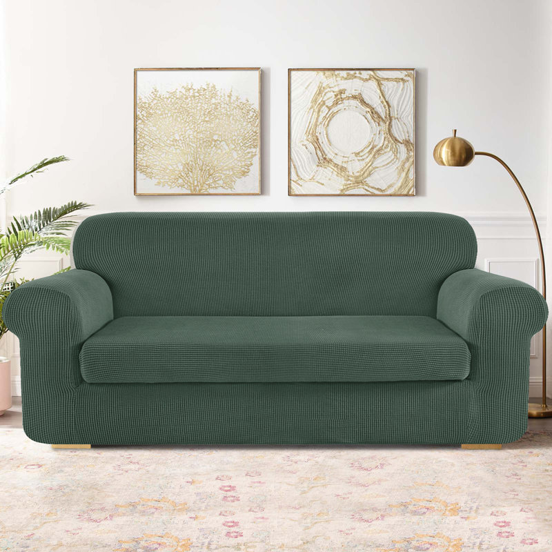 Housse pour canapé à coussins carrés / rectangulaires Dlerfeut, Mélange de polyester cyan foncé, 41" H x 92" W x 42" D