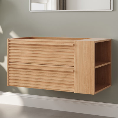 36" Natural Wood Tone Bathroom Vanity Base with Countertop, Multi-Layer Solid Wood Wall-Mounted & Freestanding Bathroom Storage Cabinet, No Sink