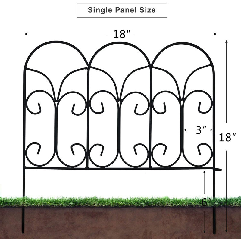 Black Iron 18in x 7.5ft Decorative Garden Fence Panels