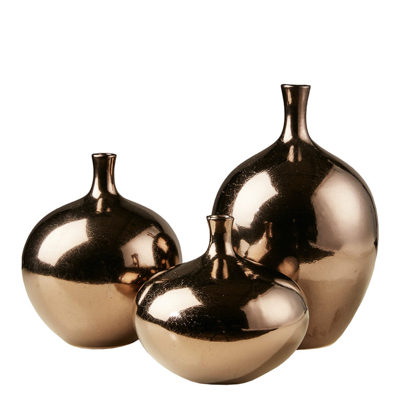 3 vases décoratifs en céramique en miroir -, fait à la main, riche éclat, dimensions variables pour la décoration intérieure de la pièce, superbe finition métallique, différentes tailles, décor de table approprié