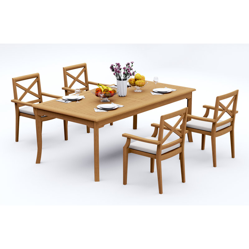 5 Pcs Grade-A Teak Wood Dining Set: 83" Rectangle Table And 4 Granada Stacking Arm Chairs #11GR1804, 4