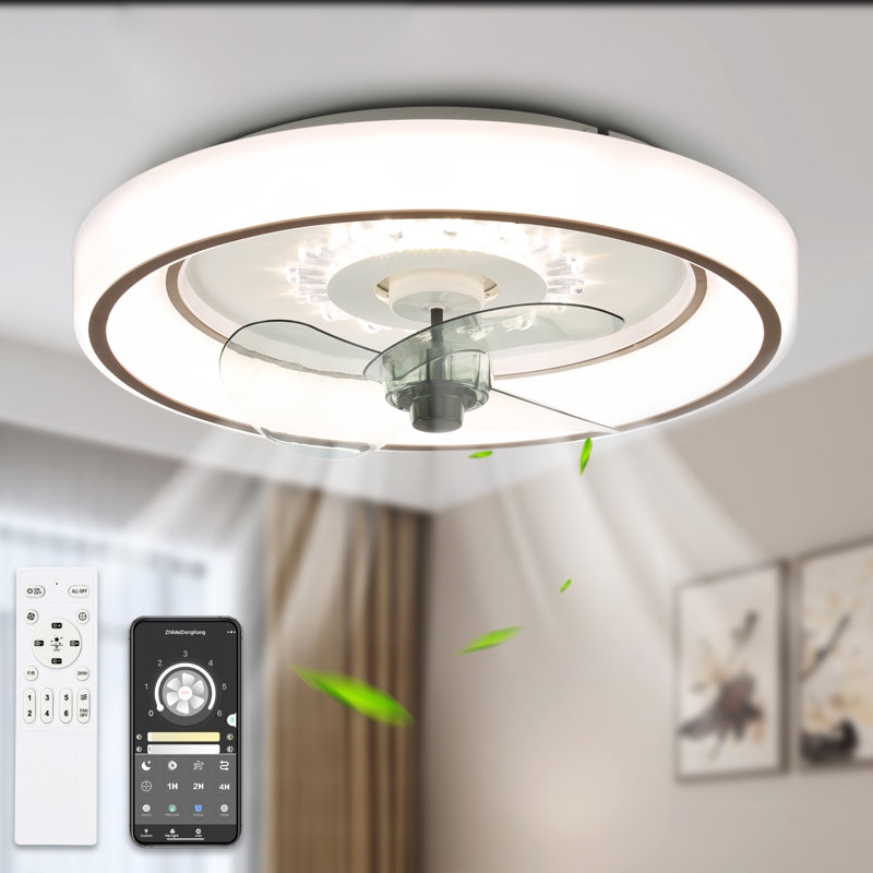 Denitra 19" Modern Flush Mount Ceiling Fan with Lights and Remote, Smart Bladeless Ceiling Fan with 6 Speed