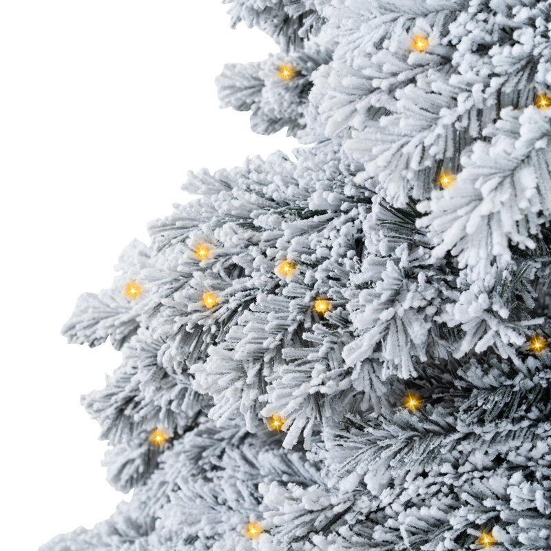 Traditional Snow Flocked Christmas Tree with Lights, Prelit with Stand, 7.5 ft