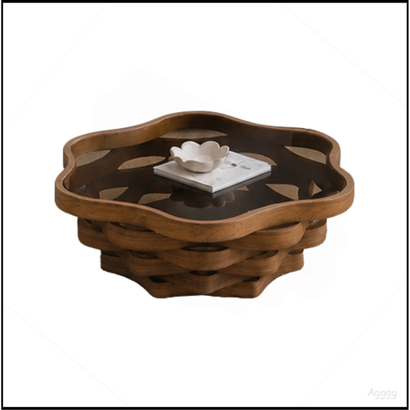 Table basse unique de 91,5 cm (36,02 po) en forme de nuage irrégulier avec plateau en verre trempé, base en MDF multicouche ondulée, table basse artistique moderne pour salon et appartement