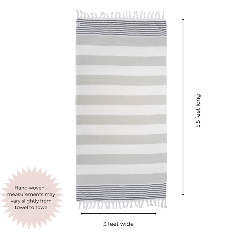 Chanyah Striped Peshtemal with Terry Cloth Lining, Luxe Bath or Beach Turkish Towel Made from 100% Organic Cotton , 68” x 37”
