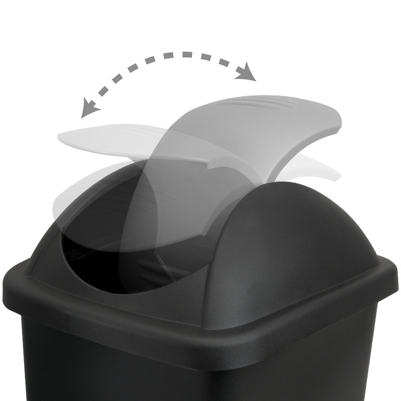 60 Litre Swing Top Trash Can, Black/Silver