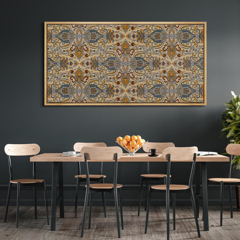 Abstrait botanique abstrait motif rétro antique, H 30 po x l 60 po, Natural