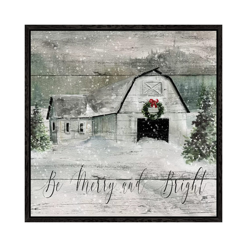 Merry And Bright Barn by Carol Robinson - Print on Canvas, Black Framed Canvas, 93.98 cm H x 93.98 cm W