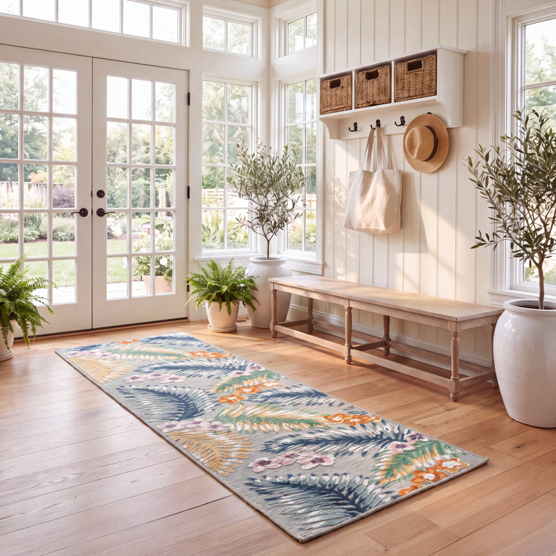 Tapis Cabana 451 à motif floral pour intérieur/extérieur, Runner 2' x 8'
