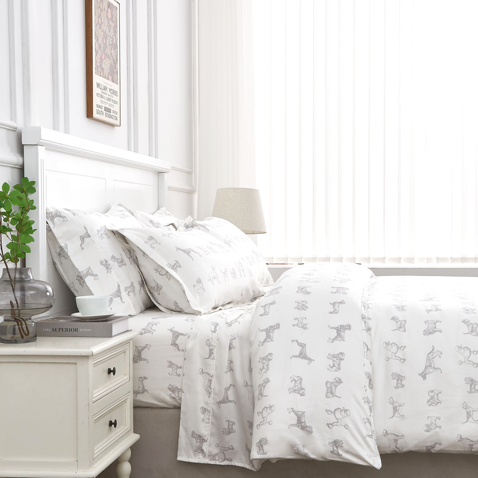 Auggie Cotton Sateen Duvet Cover Set, Queen Duvet Cover + 2 Standard Sham