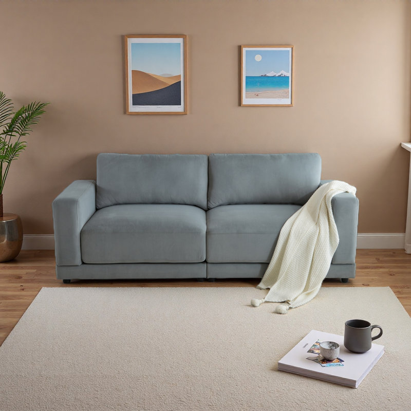 Canapé de 81 po à accoudoirs carrés modernes, coussins profonds et pieds en bois robustes pour le salon ou la chambre à coucher