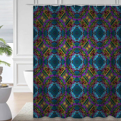 Rideau de douche à motif géométrique étoile sarcelle avec 12 crochets