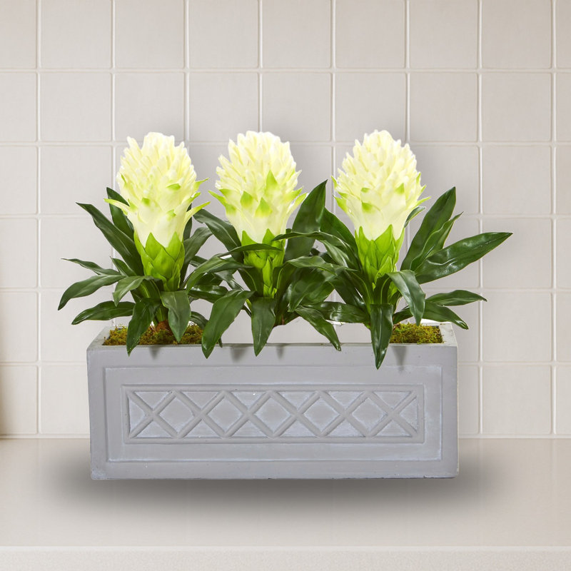 Bromeliad Artificial Plant in Stone Planter